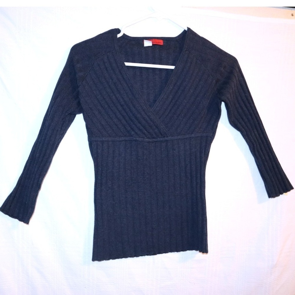 Tapemeasure Women's Ribbed V Neck Long Sleeve Sweater Blue Gray Jr Medium EUC - Picture 2 of 10
